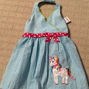 Emily Rose Blue Gingham Unicorn Dress